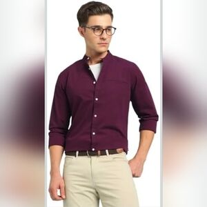 Dennis Lingo Men’s Burgundy Mandarin Collar Shirt – Size M (40) Cotton